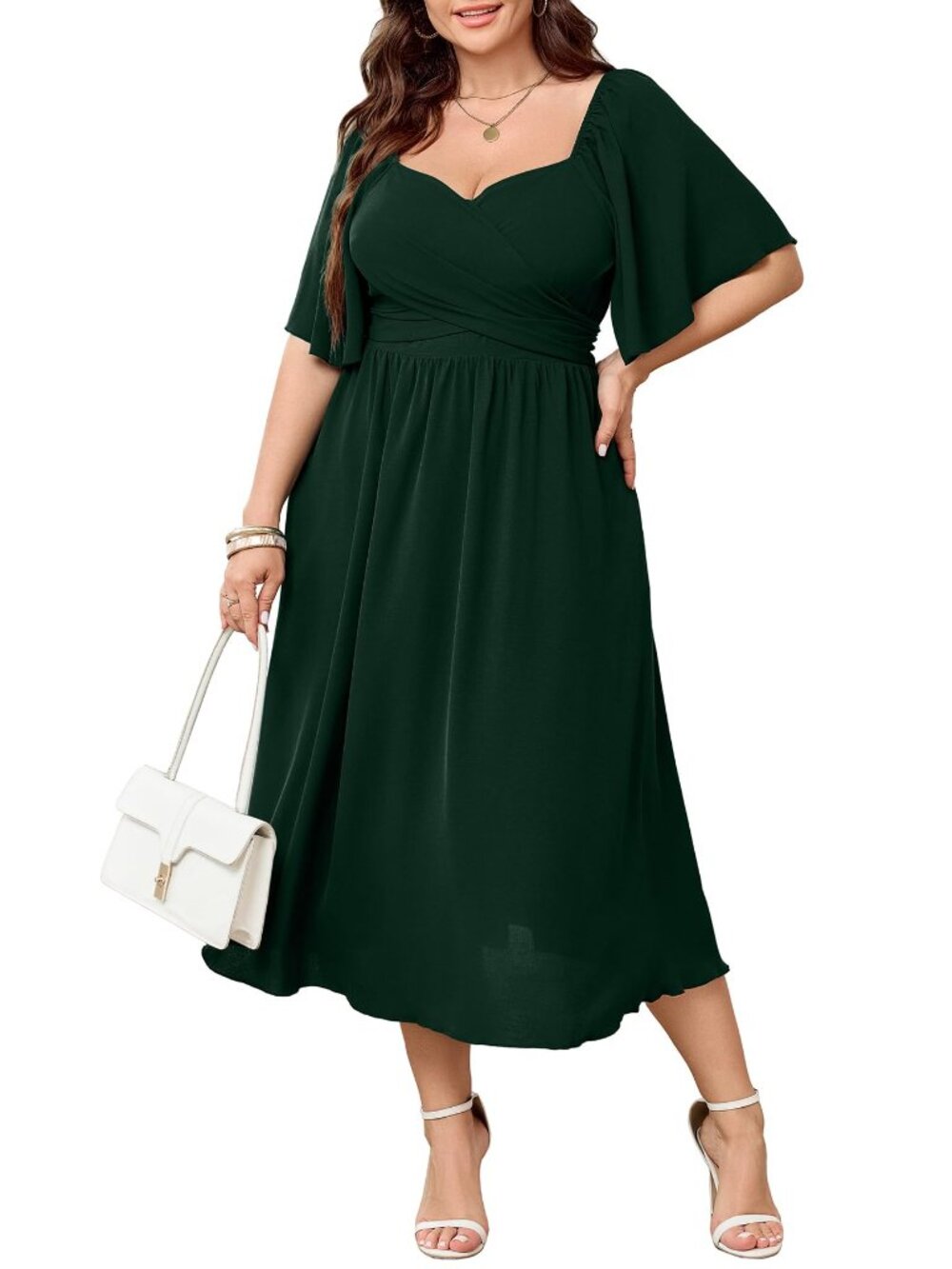 Emerald Green Plus Size Midi Dress N0055G
